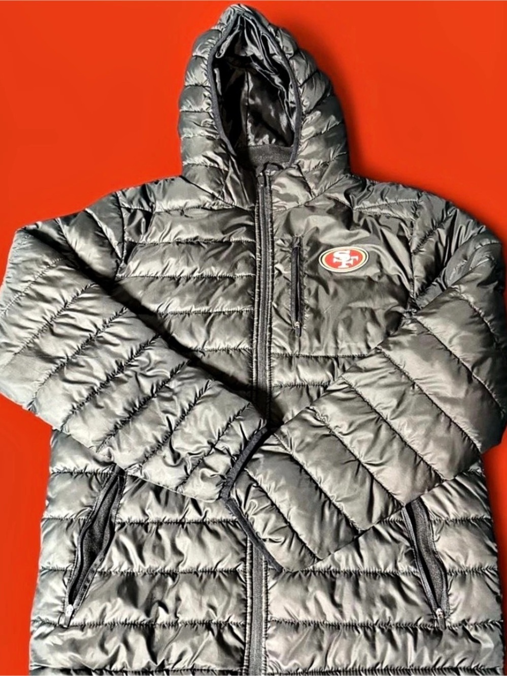 NFL San Francisco 49ers black puffer jacket with hood #49ers #football #puffer